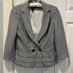 White House Black Market Jacket Black Maroon Plaid Size 10 Fully Lined